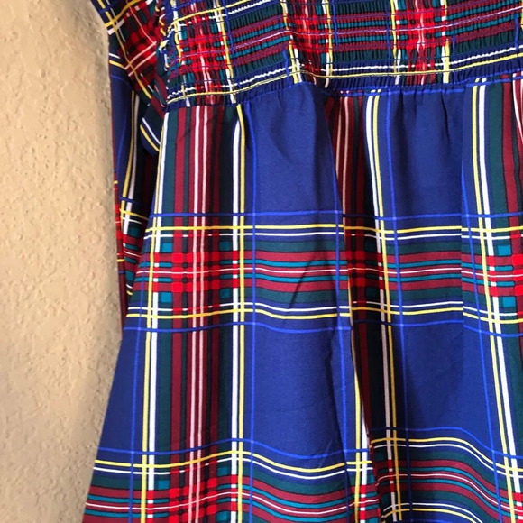 Sugarlips Plus Long Sleeve Mock Neck Navy Blue Plaid Top w/ Ruffle Details - Picture 4 of 9